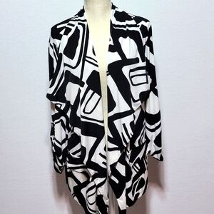 Chico's Black and White Abstract‎ Open Cardigan SIZE 3 (XL)  #701
